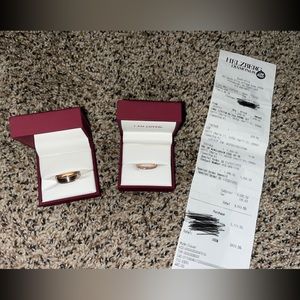 Wedding bands, rose gold. Women’s size 7, men’s size 13. Never worn, brand new